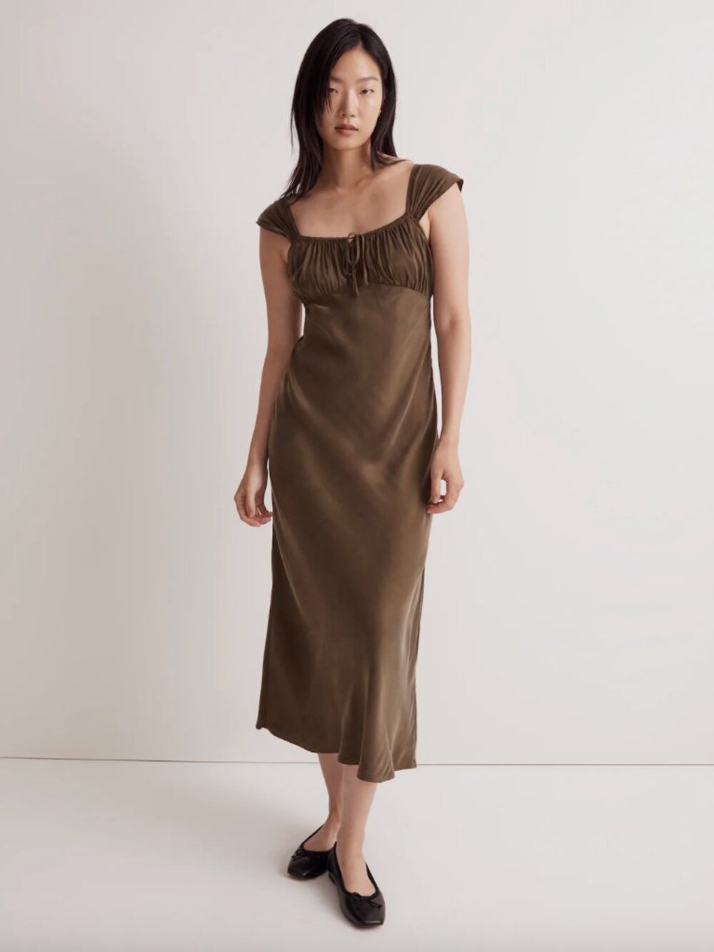 {Madewell} Petite Square-Neck Midi Dress | Expedition Green~ Size 12
